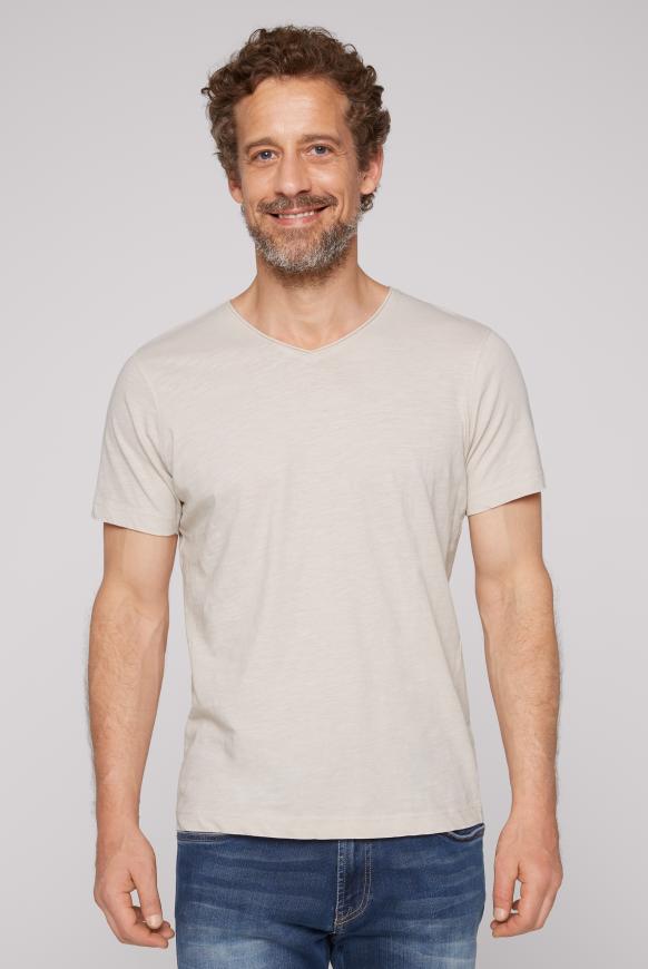 Basic T-Shirt V-Neck mit Used-Kante light cappuccino