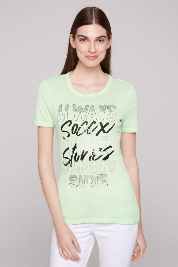 Geripptes T-Shirt mit Artwork light green