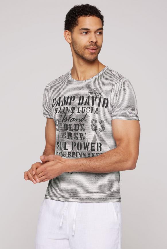 T-Shirt mit Ausbrenner-Streifen und Print opticwhite