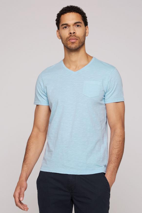 T-Shirt V-Neck mit Brusttasche summer blue