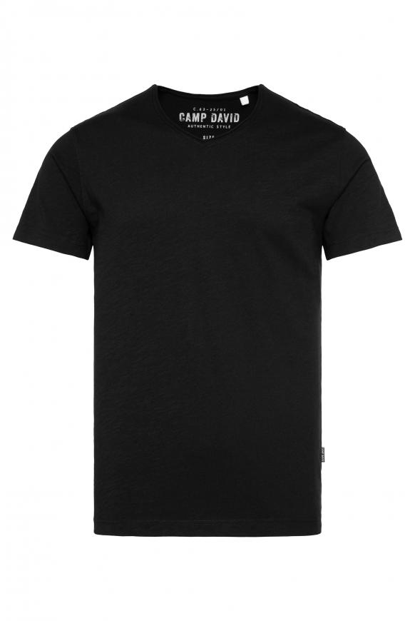 Basic T-Shirt V-Neck mit Used-Kante black