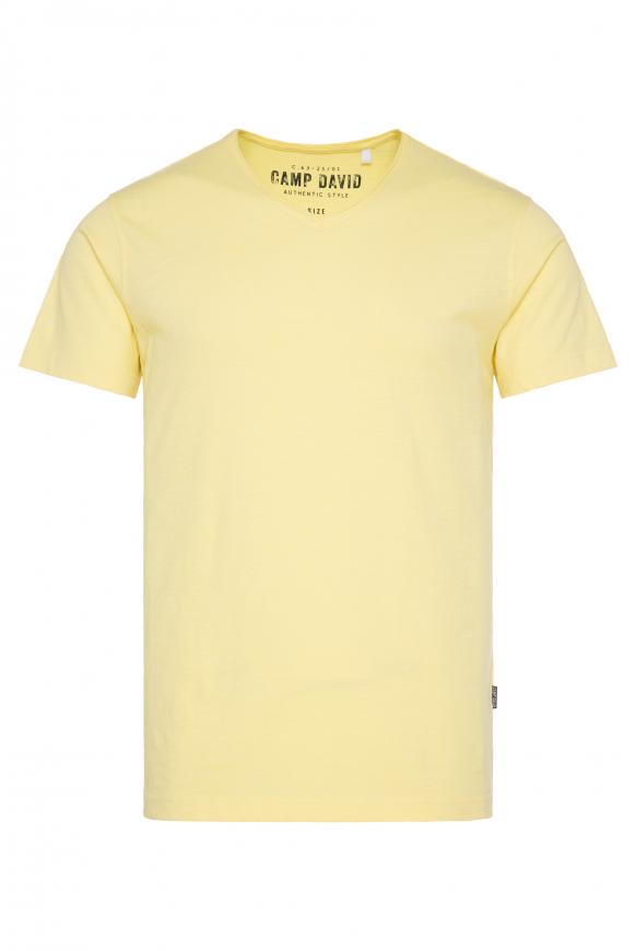Basic T-Shirt V-Neck mit Used-Kante sun