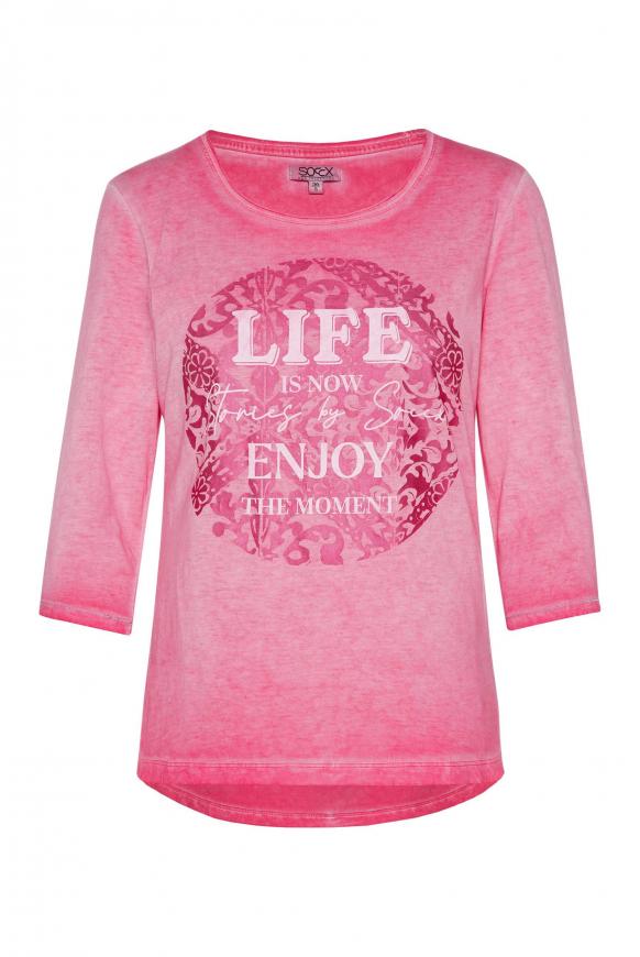 Shirt mit 3/4-Arm und rundem Print happy pink