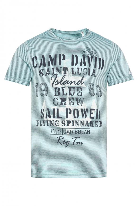T-Shirt mit Ausbrenner-Streifen und Print coast blue