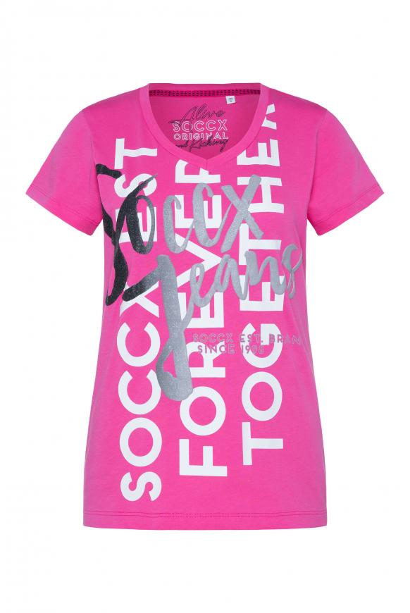 CAMP DAVID & SOCCX | T-Shirt mit V-Ausschnitt und Glitter Puff Print new  pink
