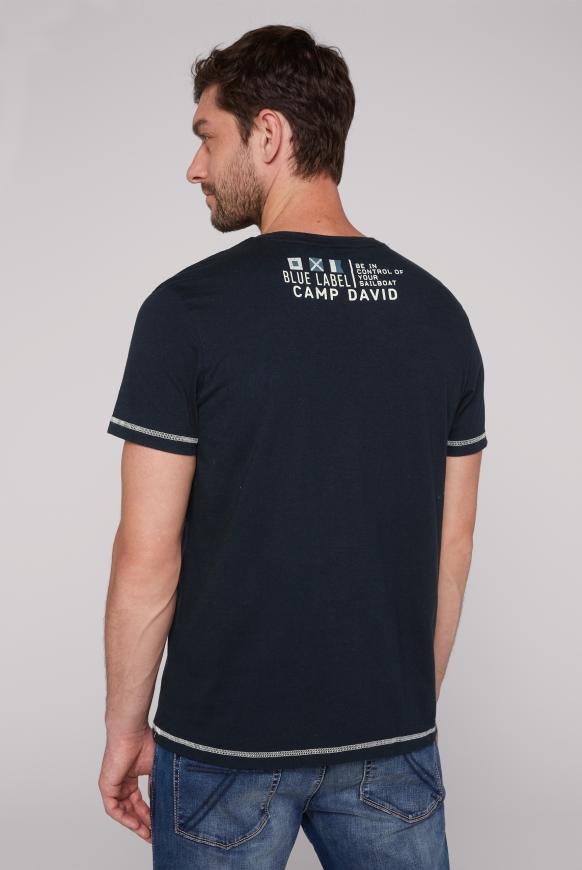 CAMP DAVID & | Print T-Shirt SOCCX blue Artwork mit navy Rundhals
